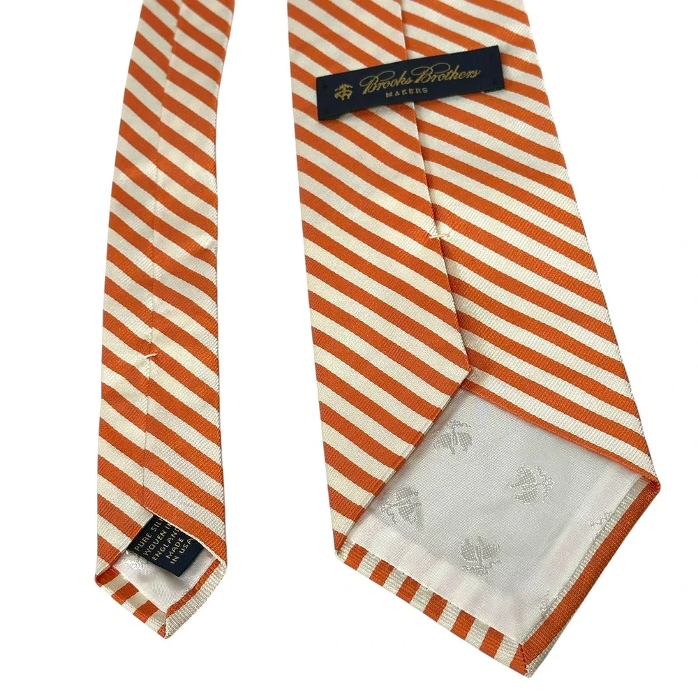 Brooks Brothers Makers Rep Stripe‎ Silk Tie Orange Ivy Prep Made England